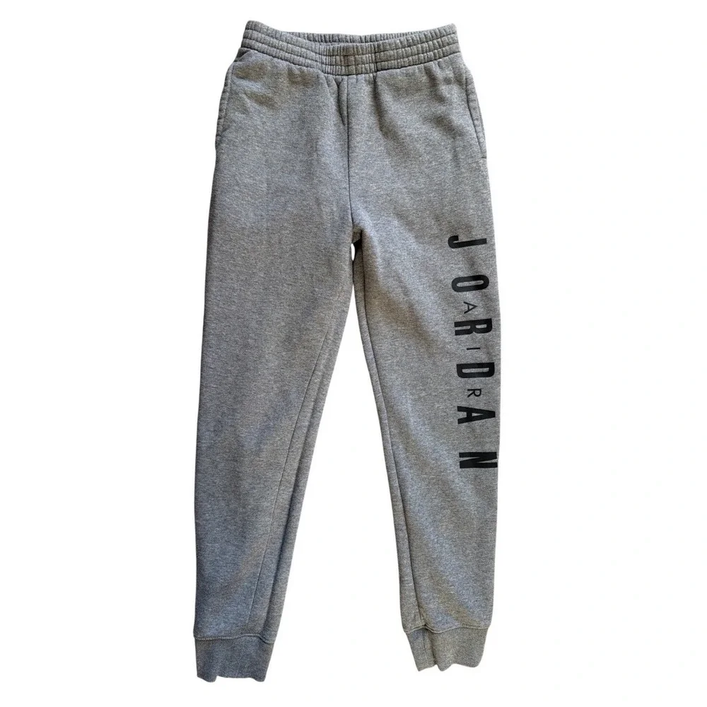 Jordan Jogger Sweatpants Kids Large 12-13Y Grey Fleece Vertical Logo Joggers